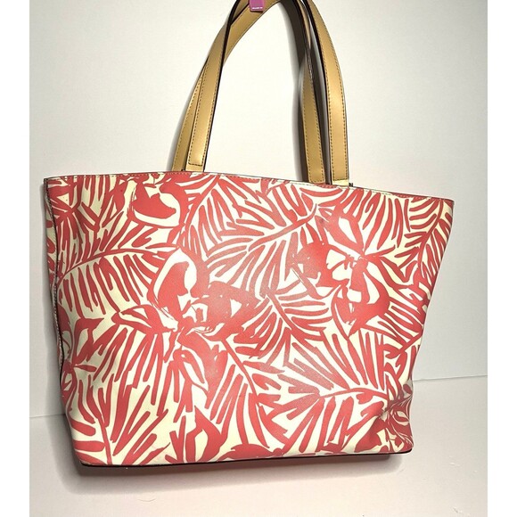 Kate Spade tote coral leaf pattern - Picture 4 of 10